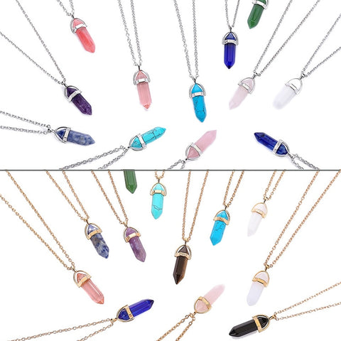 Women's Opal Quartz Pendants Necklaces Set Fashion Natural Stone Bullet Pink Crystal Choker Gold Necklace For Women Jewelry