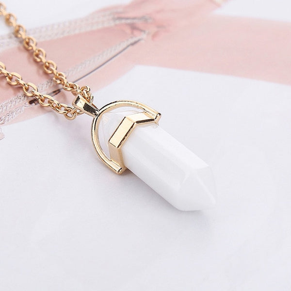 Women's Opal Quartz Pendants Necklaces Set Fashion Natural Stone Bullet Pink Crystal Choker Gold Necklace For Women Jewelry