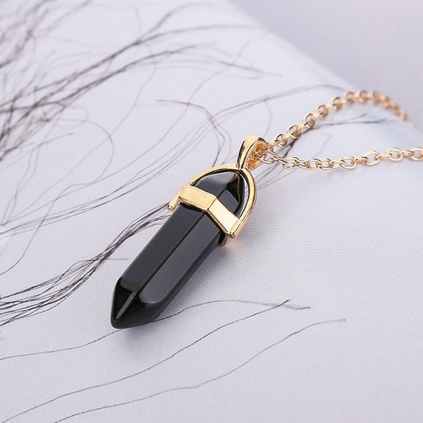 Women's Opal Quartz Pendants Necklaces Set Fashion Natural Stone Bullet Pink Crystal Choker Gold Necklace For Women Jewelry