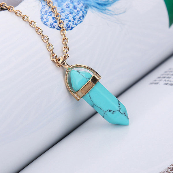 Women's Opal Quartz Pendants Necklaces Set Fashion Natural Stone Bullet Pink Crystal Choker Gold Necklace For Women Jewelry