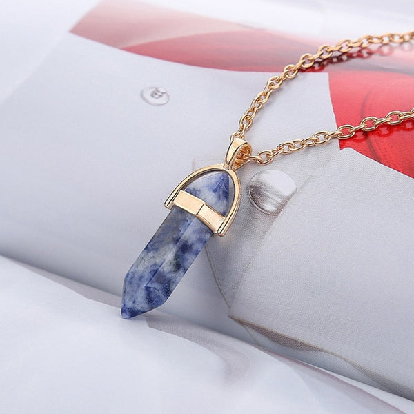 Women's Opal Quartz Pendants Necklaces Set Fashion Natural Stone Bullet Pink Crystal Choker Gold Necklace For Women Jewelry