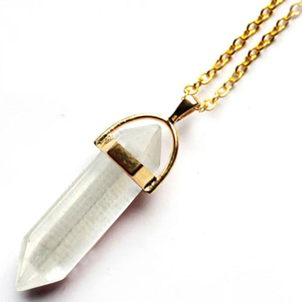 Women's Opal Quartz Pendants Necklaces Set Fashion Natural Stone Bullet Pink Crystal Choker Gold Necklace For Women Jewelry