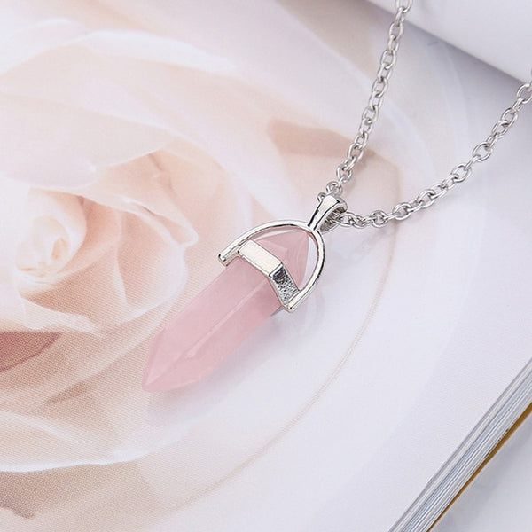 Women's Opal Quartz Pendants Necklaces Set Fashion Natural Stone Bullet Pink Crystal Choker Gold Necklace For Women Jewelry