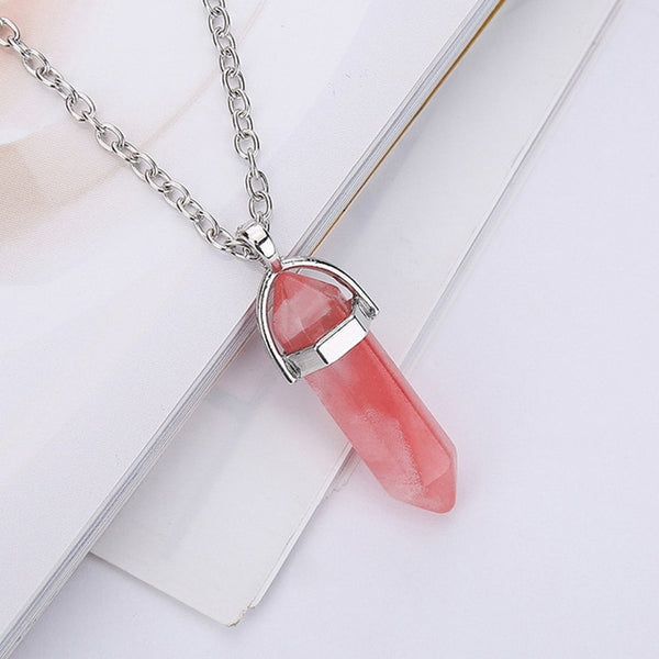 Women's Opal Quartz Pendants Necklaces Set Fashion Natural Stone Bullet Pink Crystal Choker Gold Necklace For Women Jewelry