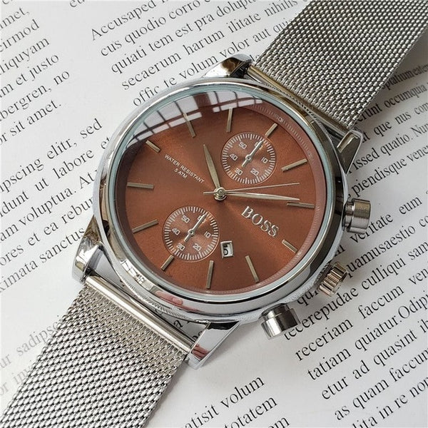 2019 quality men BOSS wristwatch 43mm steel Mesh Watches Men's quartz waterproof watch mens designer watches Luxury Mens Watches