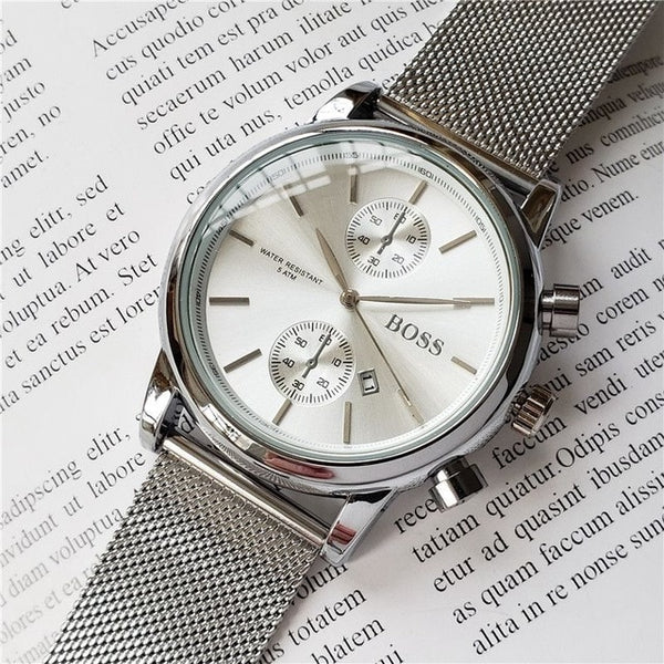 2019 quality men BOSS wristwatch 43mm steel Mesh Watches Men's quartz waterproof watch mens designer watches Luxury Mens Watches