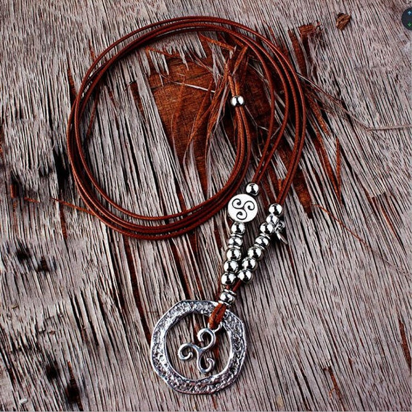 Women's Necklace brown leather siber  Jewelry Accessories Ladies leather necklace Women's ethnic necklace