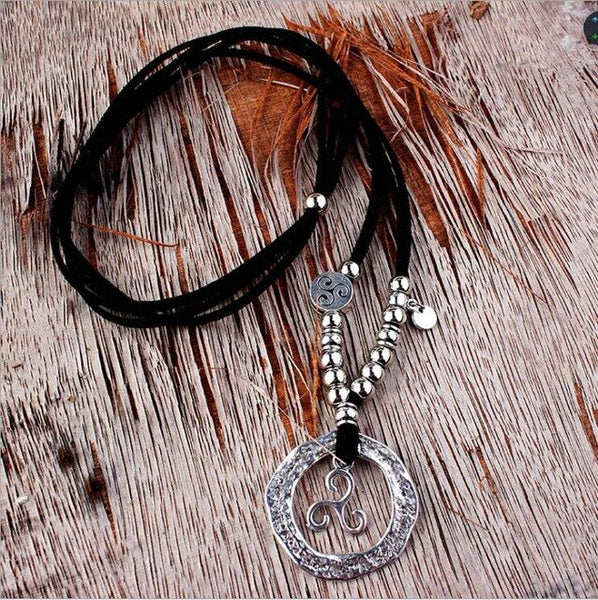 Women's Necklace brown leather siber  Jewelry Accessories Ladies leather necklace Women's ethnic necklace