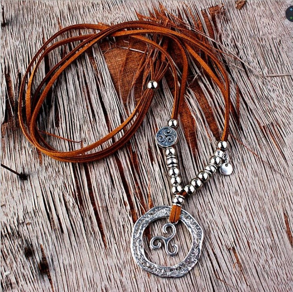 Women's Necklace brown leather siber  Jewelry Accessories Ladies leather necklace Women's ethnic necklace