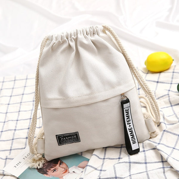 1PC New Fashion Canvas School Bags Drawstring Backpack Bag Portable Casual String Knapsack for Women Men Mochila Saco BackpacK