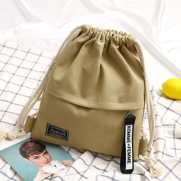 1PC New Fashion Canvas School Bags Drawstring Backpack Bag Portable Casual String Knapsack for Women Men Mochila Saco BackpacK