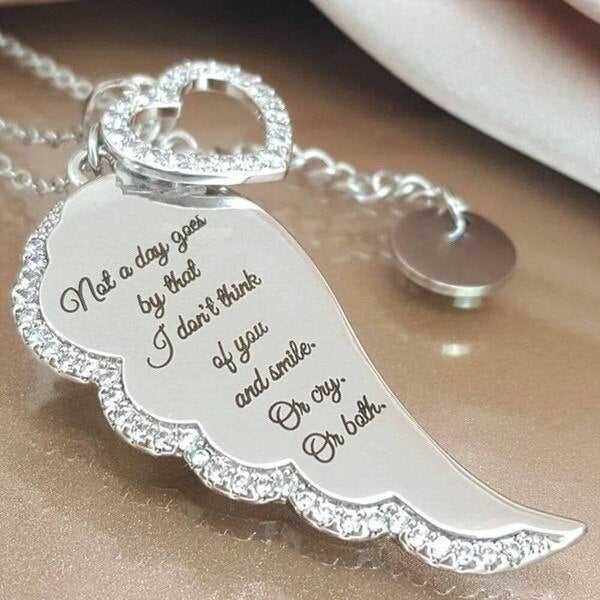 Women' Jewelry Lovely Letter Print Wings Angel Silver Clavicle Chain Pendant Necklaces Best Gift