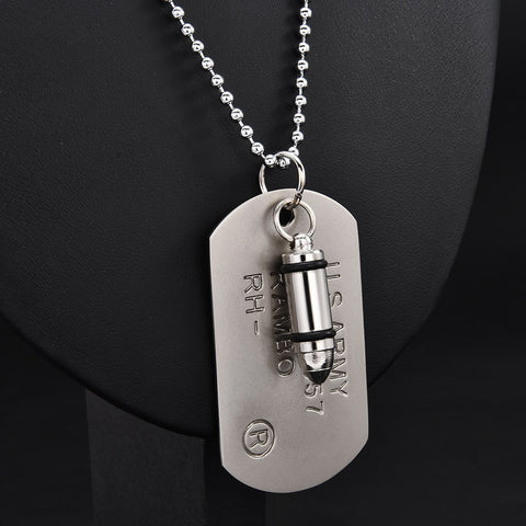 High Quality Fashion Men Military Army Bullet Charm Dog Tags SINGLE EMBOSSED Chain Pendant Necklace Jewelry Gift