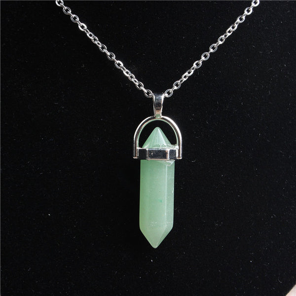 Hexagonal Stainless Steel Necklace Natural Crystal Pendant Stone Pendant Leather Necklace Men's and Women's Fashion Jewelry Amulet Increases Crystal Energy