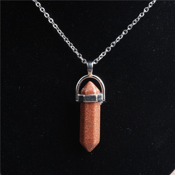 Hexagonal Stainless Steel Necklace Natural Crystal Pendant Stone Pendant Leather Necklace Men's and Women's Fashion Jewelry Amulet Increases Crystal Energy