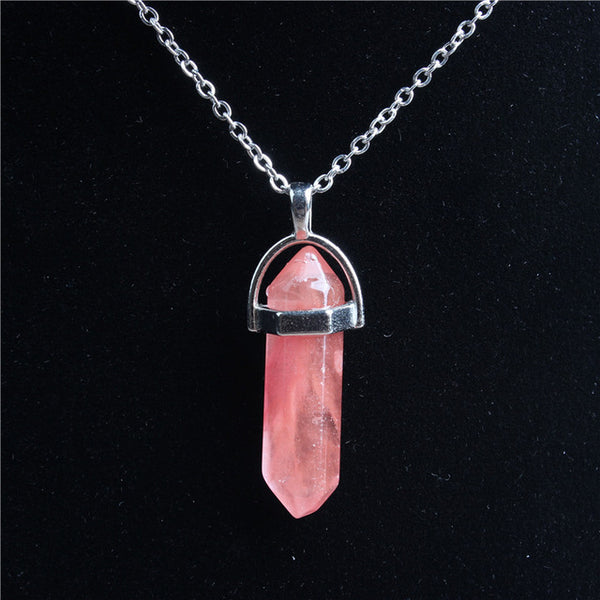 Hexagonal Stainless Steel Necklace Natural Crystal Pendant Stone Pendant Leather Necklace Men's and Women's Fashion Jewelry Amulet Increases Crystal Energy