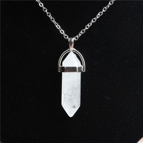 Hexagonal Stainless Steel Necklace Natural Crystal Pendant Stone Pendant Leather Necklace Men's and Women's Fashion Jewelry Amulet Increases Crystal Energy