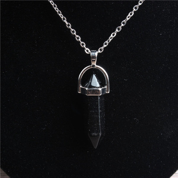 Hexagonal Stainless Steel Necklace Natural Crystal Pendant Stone Pendant Leather Necklace Men's and Women's Fashion Jewelry Amulet Increases Crystal Energy