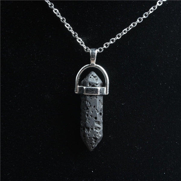 Hexagonal Stainless Steel Necklace Natural Crystal Pendant Stone Pendant Leather Necklace Men's and Women's Fashion Jewelry Amulet Increases Crystal Energy