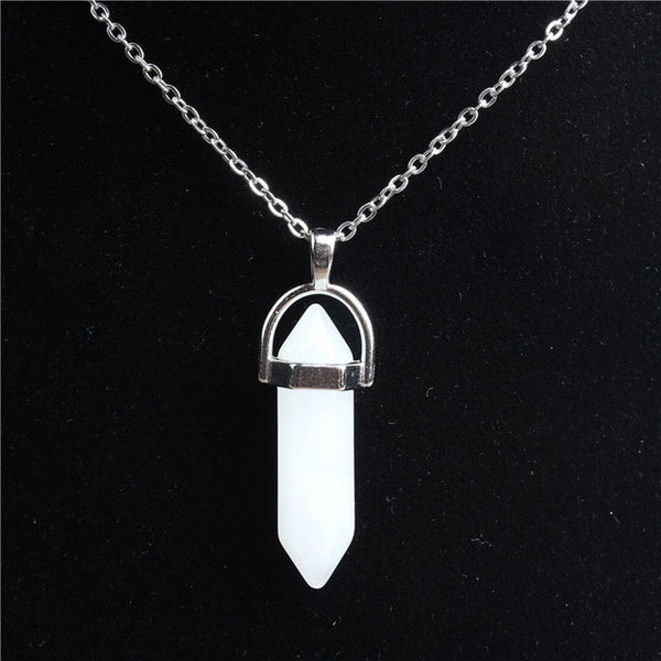 Hexagonal Stainless Steel Necklace Natural Crystal Pendant Stone Pendant Leather Necklace Men's and Women's Fashion Jewelry Amulet Increases Crystal Energy