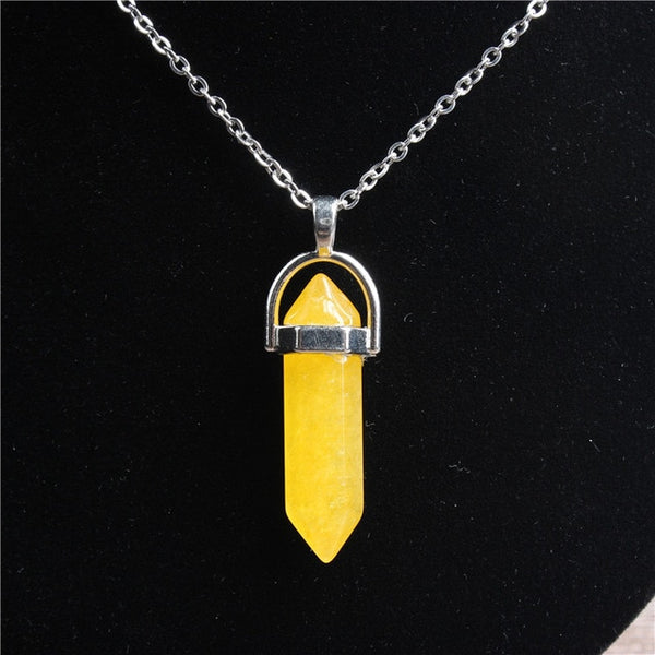 Hexagonal Stainless Steel Necklace Natural Crystal Pendant Stone Pendant Leather Necklace Men's and Women's Fashion Jewelry Amulet Increases Crystal Energy