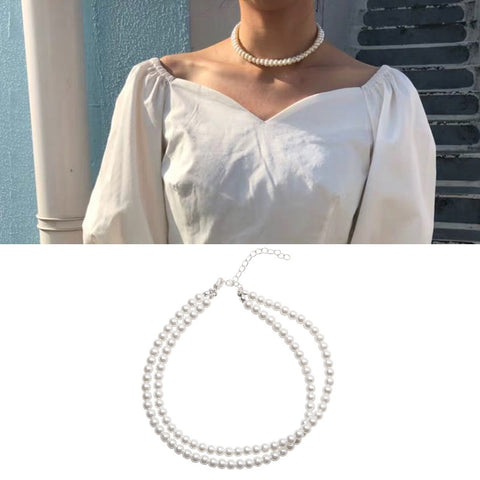 Vintage Lady's Single Double Layered Pearls Short Necklaces Women's Elegant Retro Full Pearls Choker Necklace Wedding Jewelry