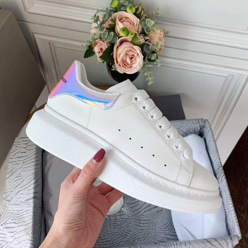 High version of Finard McQueen White shoes Women McQueen leather muffin thick soles increase women's shoes 2019 new autumn shoes