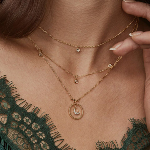 Vintage Multilayer Geometric Water Drops CRYSTAL Pendant Necklace Women's Gold Simple Moon Necklace Jewelry New