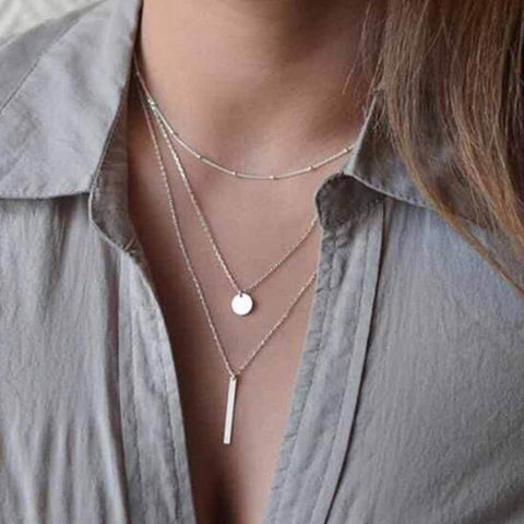 AILEND 2017 Women's Fashion Jewelry Colar 1pc European Simple Gold Silver Plated Multi Layers Bar Coin Necklace Clavicle Chains