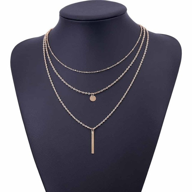 AILEND 2017 Women's Fashion Jewelry Colar 1pc European Simple Gold Silver Plated Multi Layers Bar Coin Necklace Clavicle Chains