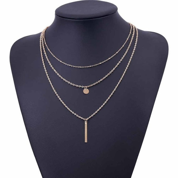 AILEND 2017 Women's Fashion Jewelry Colar 1pc European Simple Gold Silver Plated Multi Layers Bar Coin Necklace Clavicle Chains
