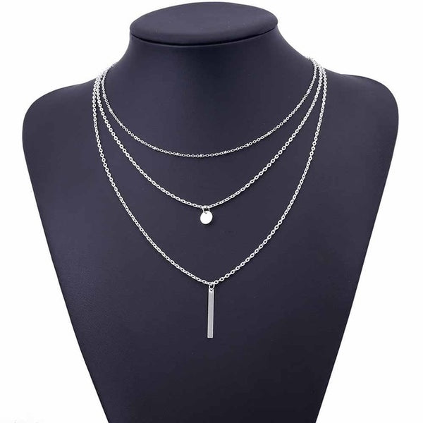 AILEND 2017 Women's Fashion Jewelry Colar 1pc European Simple Gold Silver Plated Multi Layers Bar Coin Necklace Clavicle Chains