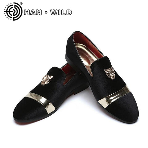 New Fashion Gold Top Men Velvet Dress shoes Plus Size Mens Handmade Loafers Men's Flats Party and Wedding Shoes