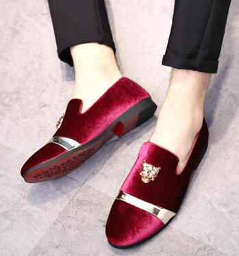 New Fashion Gold Top Men Velvet Dress shoes Plus Size Mens Handmade Loafers Men's Flats Party and Wedding Shoes