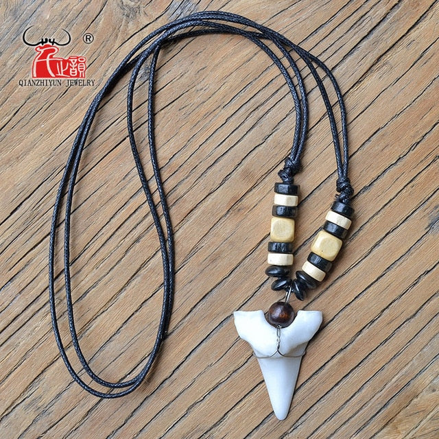 1PC Hawaii Surfer Jewelry Handmade Imitation shark teeth Pendant New Zealand Maori Tribal bone Choker WoMen's Men's Necklace