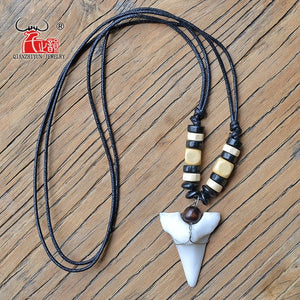 1PC Hawaii Surfer Jewelry Handmade Imitation shark teeth Pendant New Zealand Maori Tribal bone Choker WoMen's Men's Necklace