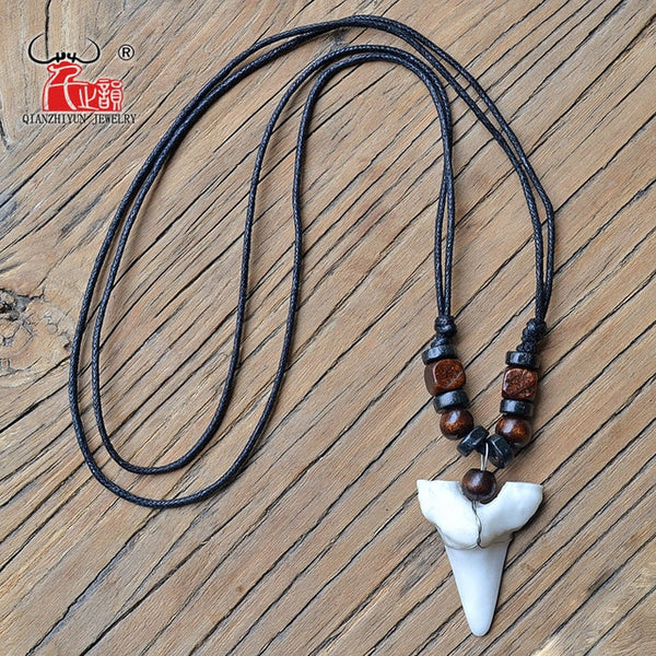 1PC Hawaii Surfer Jewelry Handmade Imitation shark teeth Pendant New Zealand Maori Tribal bone Choker WoMen's Men's Necklace