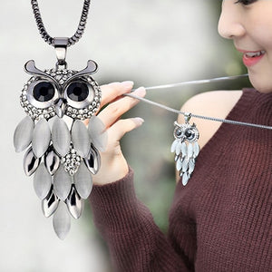 Hot Women's Lovely Owl Pendant Rhinestone Long Sweater Box Chain Necklace Jewelry necklace women collar mujer dropshipping BEK7