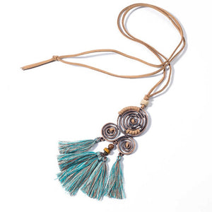 Women's vintage long tassel pendant necklace Bohemian ethnic geometric fringed leather rope chain necklaces Charm jewelry 2019