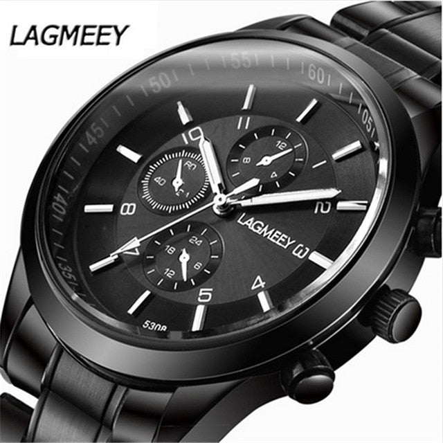 Men Black Watches Luxury Full Steel Watch Masculino Relogio Men's Sports Business Erkek Kol Saati Dress Wristwatch Chronograph 